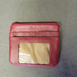 Buxton Wallet Coin Purse Womens Red Genuine Leather Card Holder Billfold